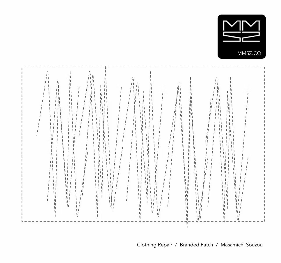 The branded patch design — a zigzag stitch pattern with the MMSZ logo
