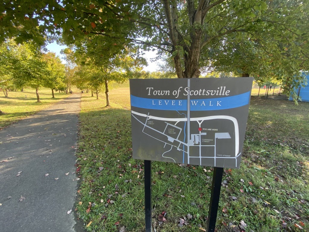 Levee walk by the water around Scottsville